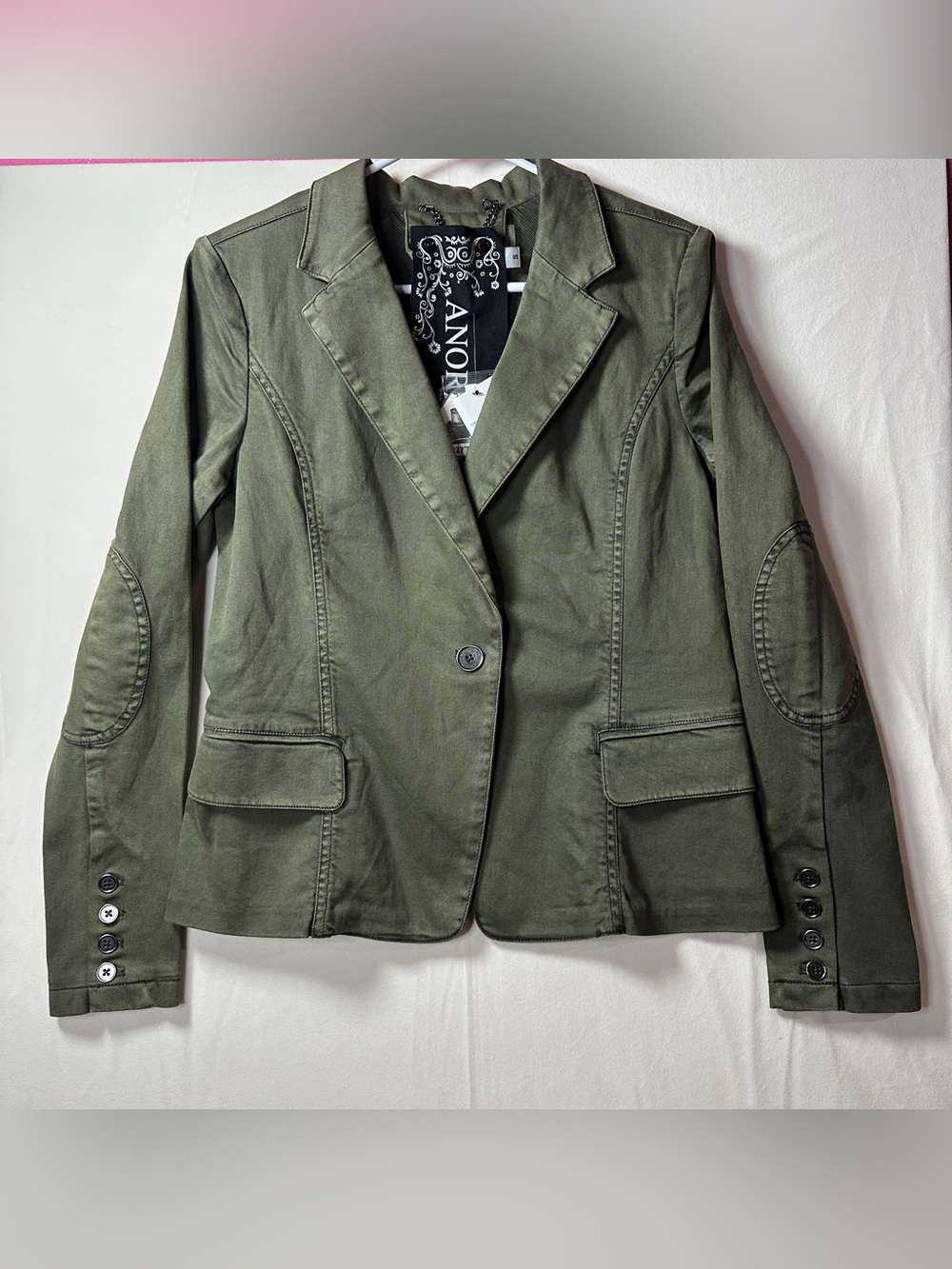 My ANORAK Olive Single-Button Cotton Blazer Military Utility style elbow patch S